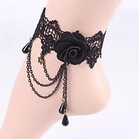 LuremeRetro Lace Black Flower Chain Anklet