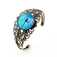Lureme Vintage Jewelry Time Gem Series Blue Sky with Dragonfly Antique Bronze Hollow Flower Open Bracelet for Women