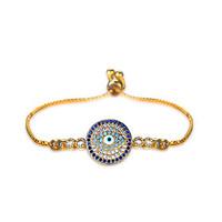 Lureme Turquoise Cubic Zirconia Round Evil Eye Pullstring Adjustable Bracelet-