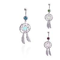 LuremeFashion 316L Surgical Titanium Steel Crystals Dreamcatcher Feathers Shape Pendant Navel Ring