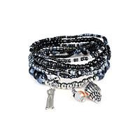 Lureme Bohemian Beads Conch Tassel Charms Multi Strand Textured Stackable Bracelet Set