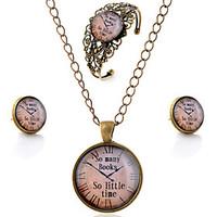 Lureme Time Gem Series Vintage Pocket watch Pendant Necklace Stud Earrings Hollow Flower Bangle Jewelry Sets