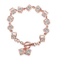 Lucky Doll Women\'s Chain Bracelet Fashion Sterling Silver Zircon Rose Gold Plated Square Jewelry For Birthday Gift Valentine Christmas Gifts 1 pc