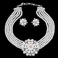 Luxury Diamond Texture Flowers Pearl Necklace SuitImitation Diamond Birthstone