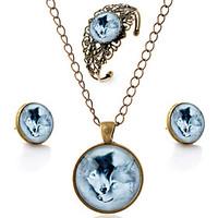 Lureme Time Gem Series Vintage Romantic Lovers Wolf Pendant Necklace Stud Earrings Hollow Flower Bangle Jewelry Sets