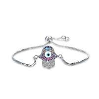 Lureme Women\'s Cubic Zirconia Hamsa Hand Talisman Evil Eye Adjustable Bracelet