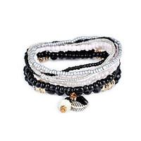 Lureme Bohemian Beads Leaf Charms Multi Strand Textured Stackable Bracelet Set