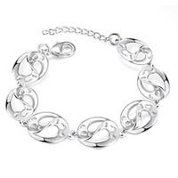 Lureme Romantic Style Silver Plated Oval Carved Heart Charm Bracelets for Women