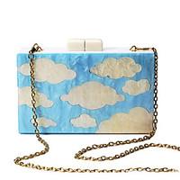 L.WEST Women\'s Handmade The Blue Sky White Clouds Acrylic Evening Bag