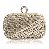 L.WEST Women\'s The Elegant Luxury Handmade Pearl Diamonds Evening Bag
