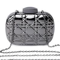 L.west Women Elegant High-grade Geometry Stereo Ling plaid Metal Box Evening Bag