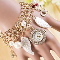 L.WEST Ladies\' Leaves Pendant Pearl Flowers Diamonds Quartz Watch Cool Watches Unique Watches