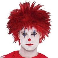 L/XL Mens Evil Killer Clown Set Costume with Weapon Cleaver and Red spiked Wig Pom Pom Blood Splattered Carnival Freak Show Outfit up to 50\
