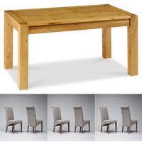 Lyon Oak End Extension Dining Table 150-190cm & 4 or 6 Tivoli Oak Fabric Rollback Chairs (6 Beige Chairs)