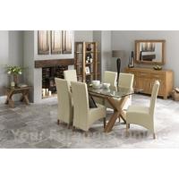 Lyon Oak Glass Dining Table & 6 Ivory Wing Back Faux Leather Chairs