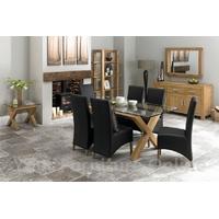 Lyon Oak Glass Dining Table & 6 Black Wing Back Faux Leather Chairs
