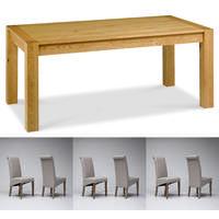 Lyon Oak End Extension Dining Table 180-220cm & 6 or 8 Tivoli Oak Fabric Rollback Chairs (6 Beige Chairs)