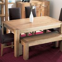 Lyon Oak Small Dining Table & 4 Standard Leather Chairs & Bench