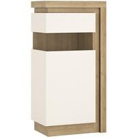 Lyon Riviera Oak and White High Gloss Display Cabinet - Small Narrow Left Hand (Including Led Lighting)