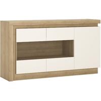 Lyon Riviera Oak and White High Gloss Sideboard - 3 Door Glazed (Including Led Lighting)