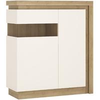 Lyon Riviera Oak and White High Gloss Designer Cabinet - 2 Door Left Hand (Including Led Lighting)