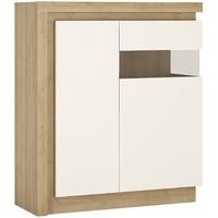 Lyon Riviera Oak and White High Gloss Designer Cabinet - 2 Door Right Hand (Including Led Lighting)