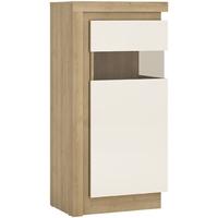 Lyon Riviera Oak and White High Gloss Display Cabinet - Small Narrow Right Hand (Including Led Lighting)