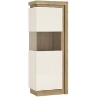 Lyon Riviera Oak and White High Gloss Display Cabinet - Large Narrow Left Hand (Including Led Lighting)