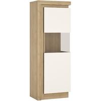 Lyon Riviera Oak and White High Gloss Display Cabinet - Large Narrow Right Hand (Including Led Lighting)