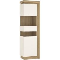 Lyon Riviera Oak and White High Gloss Display Cabinet - Tall Narrow Left Hand (Including Led Lighting)