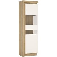 Lyon Riviera Oak and White High Gloss Display Cabinet - Tall Narrow Right Hand (Including Led Lighting)