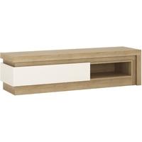 Lyon Riviera Oak and White High Gloss Tv Cabinet - 1 Drawer Open Shelf (Including Led Lighting)