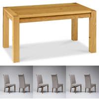 Lyon Oak 150cm Fixed Dining Table & 4 or 6 Tivoli Oak Fabric Rollback Chairs (6 Beige Chairs)