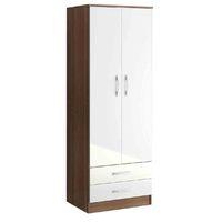 Lynx Walnut and White 2 Door 2 Drawer Wardrobe Pre-Assembled