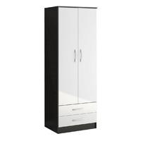 Lynx Black and White 2 Door 2 Drawer Wardrobe Pre-Assembled