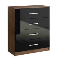 Lynx Walnut and Black 4 Drawer Chest Pre-Assembled