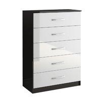 Lynx Black and White 5 Drawer Chest Pre-Assembled