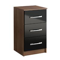 Lynx Walnut and Black 3 Drawer Bedside Table Pre-Assembled