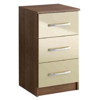 Lynx Walnut and Cream 3 Drawer Bedside Table Assembly Required