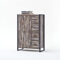 Lydia Vintage Style Highboard In Wooden Effect With 4 Drawers