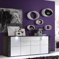 Lynton Wooden Sideboard In Grey Ash With White Fronts And LEDs