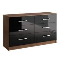 Lynx Walnut and Black 6 Drawer Chest Pre-Assembled