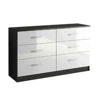 Lynx Black and White 6 Drawer Chest Pre-Assembled