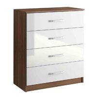 Lynx Walnut and White 4 Drawer Chest Pre-Assembled