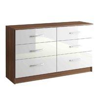 Lynx Walnut and White 6 Drawer Chest Pre-Assembled