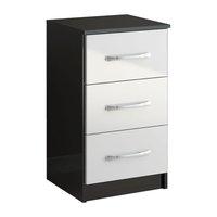 lynx black and white 3 drawer bedside table pre assembled