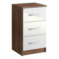 Lynx Walnut and White 3 Drawer Bedside Table Assembly Required