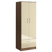 Lynx Walnut and Cream 2 Door 2 Drawer Wardrobe Assembly Required