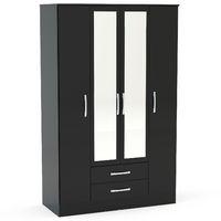 lynx black 4 door 2 drawer mirrored wardrobe birlea furniture lynx bla ...