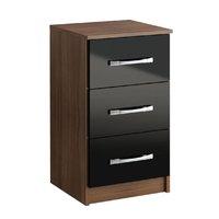 Lynx Walnut and Black 3 Drawer Bedside Table Assembly Required